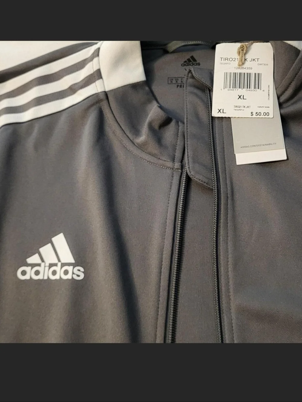 adidas Gray Lightweight Track Jacket with White Stripes